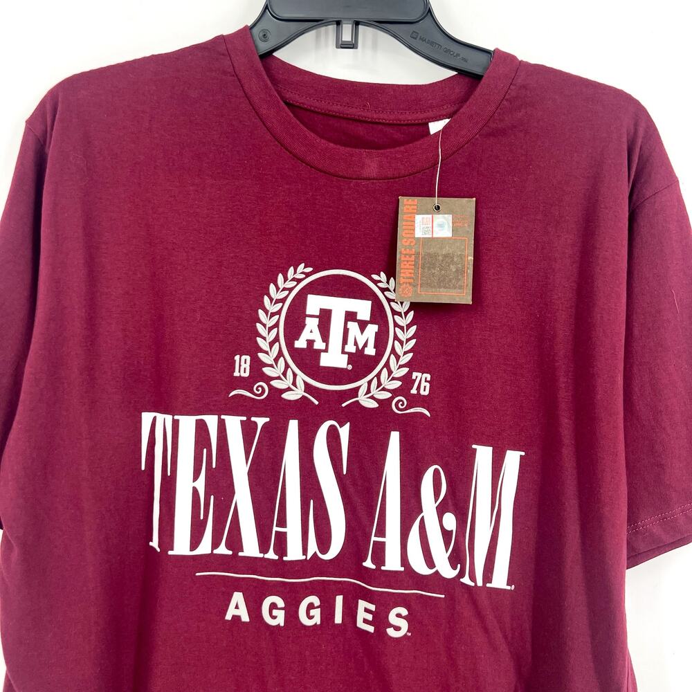 THREE SQUARE Womens Texas A&M Text 1876 T-Shirt XL Maroon Red Short Sleeve NWT - Picture 2 of 8